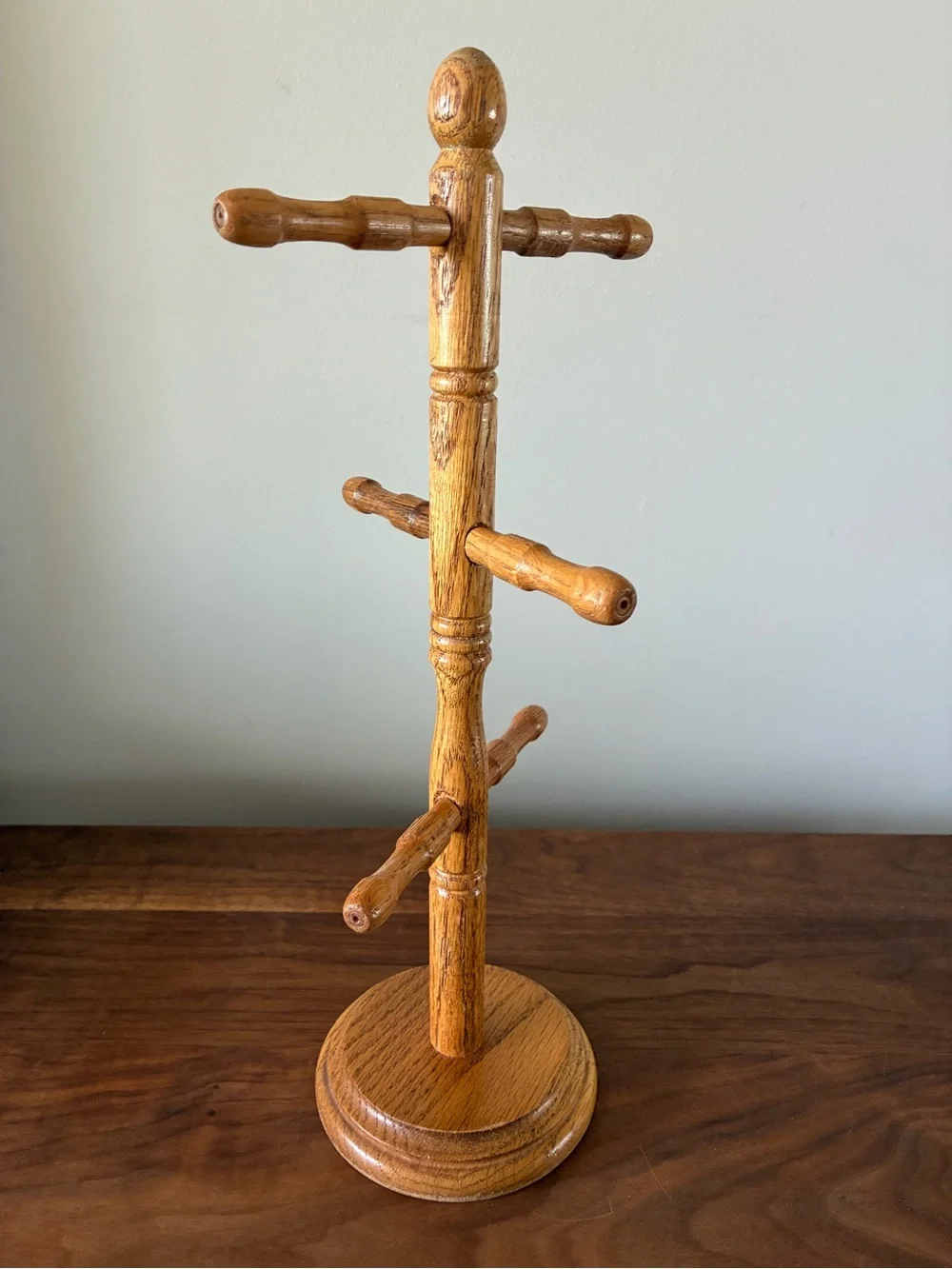 Vintage Solid Wood Mug Tree 6 Hooks Rustic - 14.5
